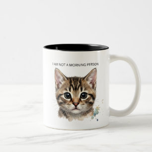 Ich bin keine Frühaufsteherin Lustige Aquarell-Kat Zweifarbige Tasse