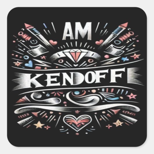Ich bin Kenoff. Quadratischer Aufkleber (Vorderseite)
