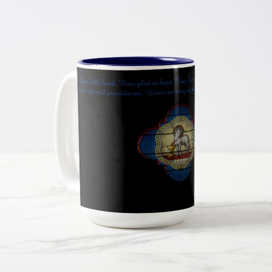 "Ich bin kleines Lamm" #1 Jesuss Zweifarbige Tasse (Vorderseite Links)