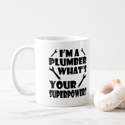 Ich bin Klempner Was ist deine Supermacht? Kaffeetasse (Mit Donut)
