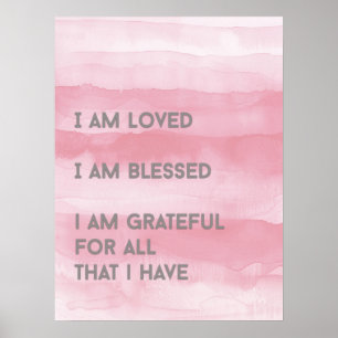 ICH BIN LIEBT NACHBESTÄTIGUNG Pink Watercolor Poster