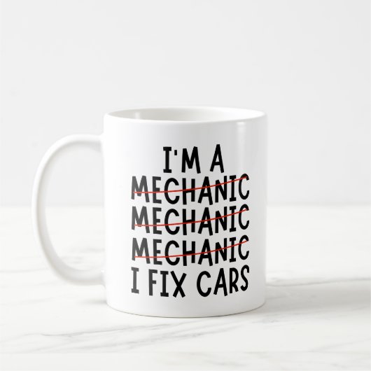 Ich bin Mechaniker, ich repariere Autos, witzige M Kaffeetasse (Links)