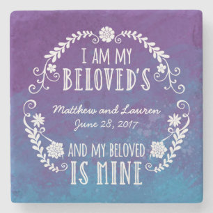 Ich bin mein geliebtes, Wedding Aquarell-Blau Steinuntersetzer