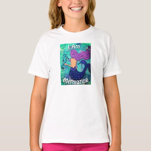 Ich bin Mermazing Youth Shirt Mermaid & Seepferd (Vorderseite)