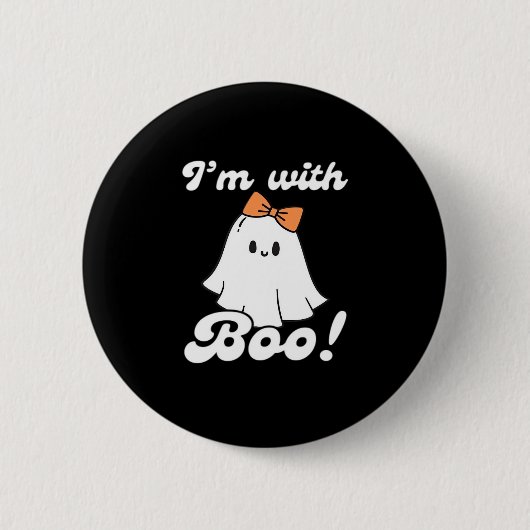 Ich bin mit Boo Lustiger Retro-Stil Button (Vorderseite)