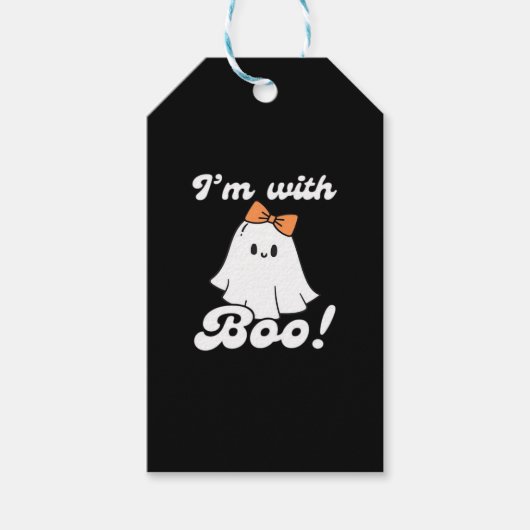 Ich bin mit Boo Lustiger Retro-Stil Geschenkanhänger (Vorderseite)