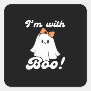 Ich bin mit Boo Lustiger Retro-Stil Quadratischer Aufkleber