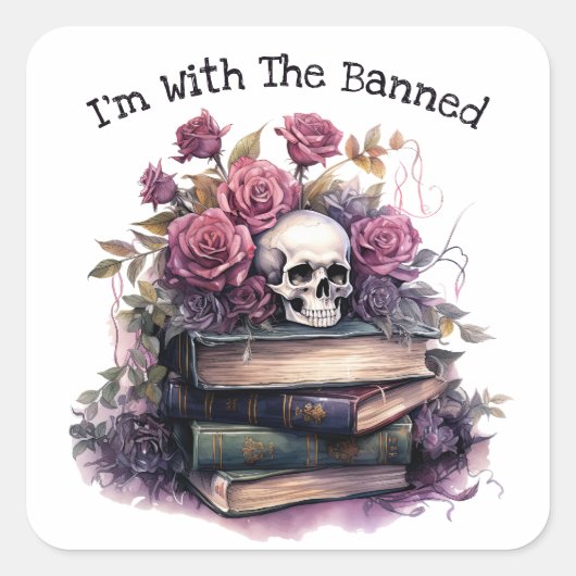 Ich bin mit dem Banned, Book Lover Quadratischer Aufkleber (Vorderseite)