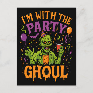Ich bin mit dem Party Ghoul, Halloween-Kostüm Feiertagspostkarte