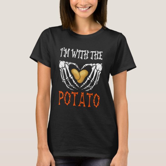 Ich bin mit den Potato Halloween Herz Skeleton Hän T-Shirt (Vorderseite)
