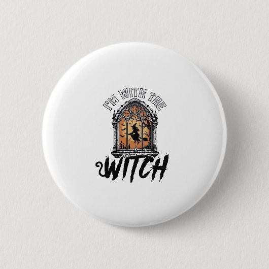 Ich bin mit der Hexe Vintage Halloween Button (Vorderseite)