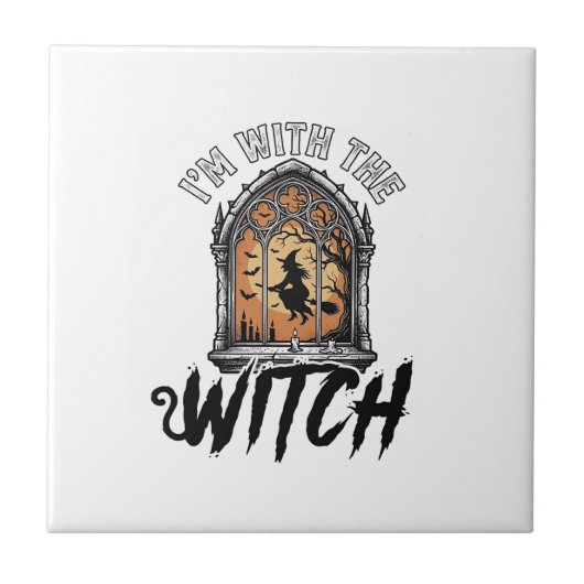 Ich bin mit der Hexe Vintage Halloween Fliese (Vorderseite)