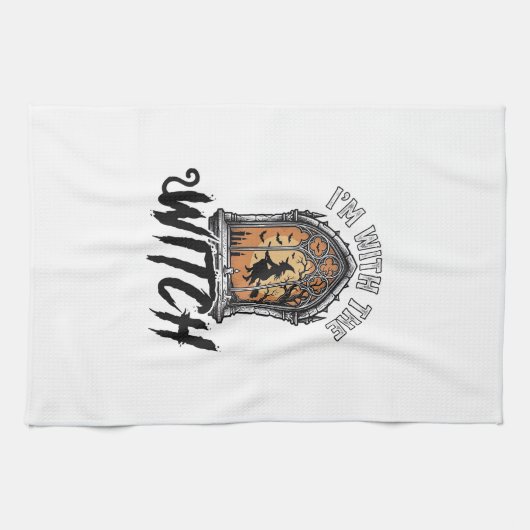 Ich bin mit der Hexe Vintage Halloween Geschirrtuch (Horizontal)