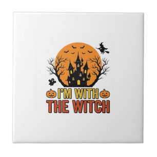 Ich bin mit der Hexe Vintage Halloween-Schloss-Des Fliese
