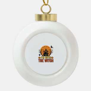 Ich bin mit der Hexe Vintage Halloween-Schloss-Des Keramik Kugel-Ornament