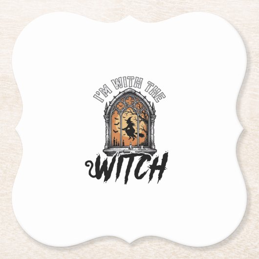 Ich bin mit der Hexe Vintage Halloween Untersetzer (Vorderseite)