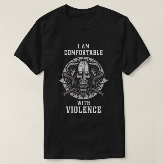 Ich bin mit Gewalt Valhalla Viking zufrieden T-Shirt (Design vorne)
