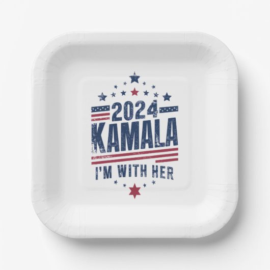 Ich bin mit ihrer Kamala-Abstimmung für 2024 Kamal Pappteller (Vorderseite)