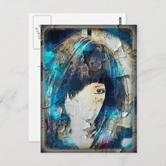 Ich bin mit Wig Blue Postcard Postkarte (Vorne/Hinten)