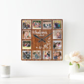 Ich bin müde Foto Collage Rustic Wood Ruhestand Quadratische Wanduhr (Zuhause)