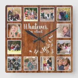 Ich bin müde Foto Collage Rustic Wood Ruhestand Quadratische Wanduhr
