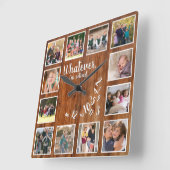 Ich bin müde Foto Collage Rustic Wood Ruhestand Quadratische Wanduhr (Winkel)