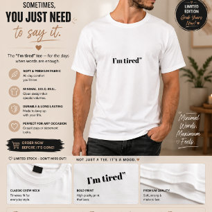 Ich bin müde Herren T-Shirt   Minimal Text Grafik 