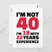 Ich bin nicht 40 Jahre Geburtstag Postkarte (Vorne/Hinten)