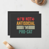 Ich bin nicht antisozial, ich bin Pro-Cat Funny In Mitteilungskarte (Vorderseite/Rückseite Beispiel)
