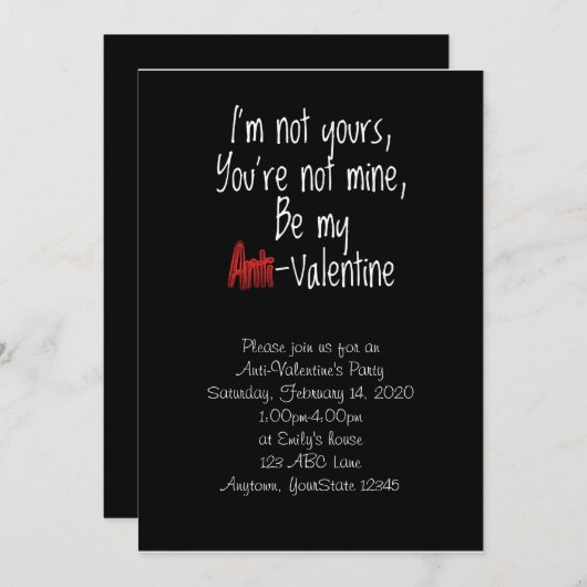 Ich bin nicht Ihre Anti-Valentine-Party Einladung (Vorne/Hinten)
