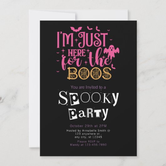 Ich bin nur hier für das Boos-Halloween-Party Einladung (Vorderseite)