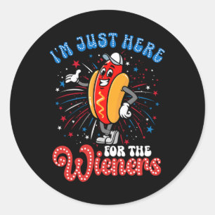 Ich bin nur hier für die Wieners Feuerwerk Hot Dog Runder Aufkleber