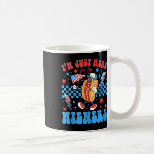 Ich bin nur wegen der Würstchen hier Lustiger 4. J Kaffeetasse (Rechts)