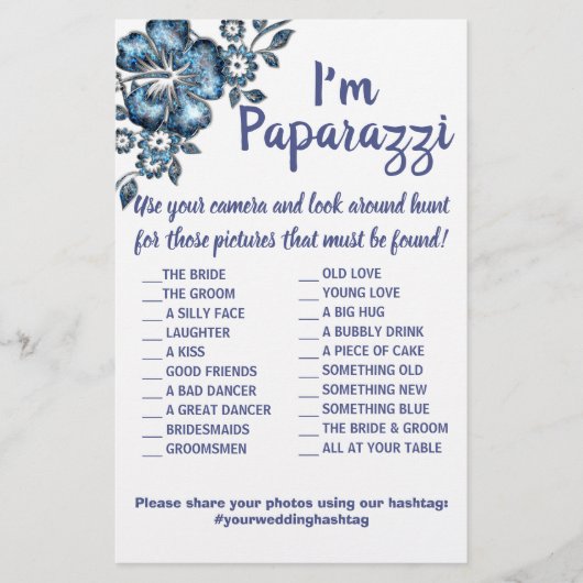 Ich bin paparazzi Game Card Blue Blume Hochzeit Flyer (Vorne)