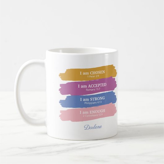 Ich bin Personalisierte Bibelverse Kaffeetasse (Links)