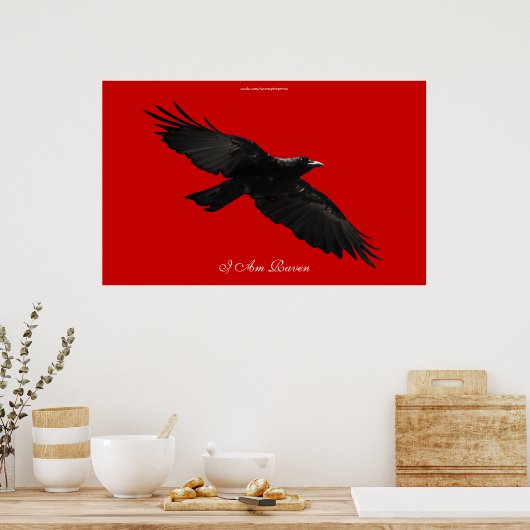 Ich BIN RAVEN III Flying Black Raven Art Poster (Küche)