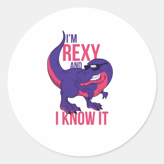 Ich bin Rexy und ich kenne es T-Rex Runder Aufkleber (Vorderseite)