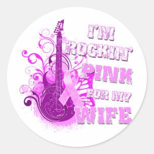 Ich bin Rockin-Rosa für meine Ehefrau Runder Aufkleber