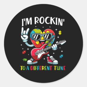Ich bin Rockin' zu einem anderen Tune-Herz-Autismu Runder Aufkleber