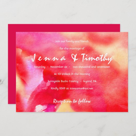 ICH BIN ROT WATERCOLOR Hochzeit Einladung (Vorne/Hinten)