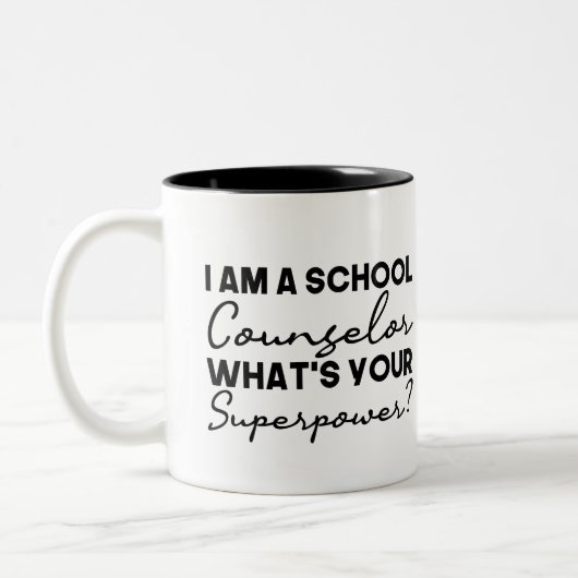 Ich bin Schulberater Was ist deine Supermacht? Zweifarbige Tasse (Links)