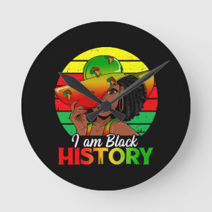 Ich bin Schwarze Geschichte Afrikanisches Amerika Runde Wanduhr
