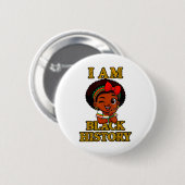 Ich bin Schwarzer Geschichtsmonat 2026 Süße Afro-M Button (Vorne & Hinten)