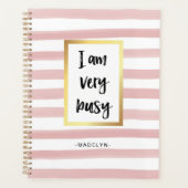 Ich bin sehr beschäftigt | Rosa Aquarellstreifen u Planer (Vorderseite)