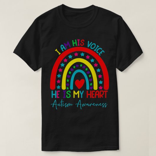Ich bin seine Stimme, er ist mein Herz Autismus Be T-Shirt (Design vorne)