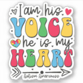 Ich bin seine Stimme, er ist mein Herz, Autismus-M Aufkleber (Vorderseite)