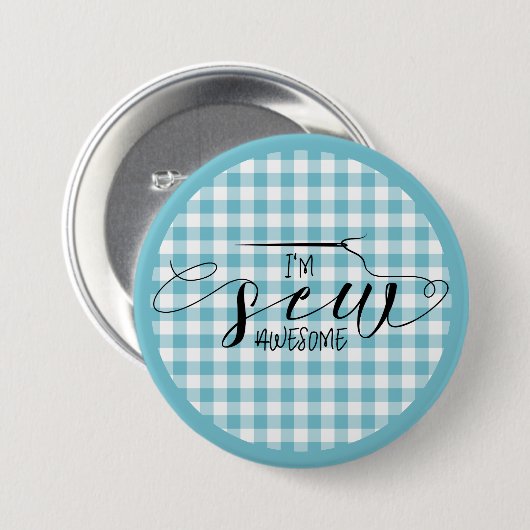Ich bin Sew Phantastisch Blue Gingham Button (Vorne & Hinten)