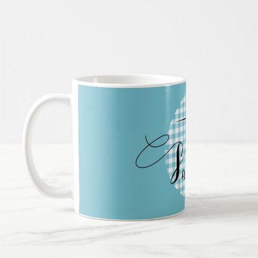 Ich bin Sew Phantastisch Blue Gingham Kaffeetasse (Links)