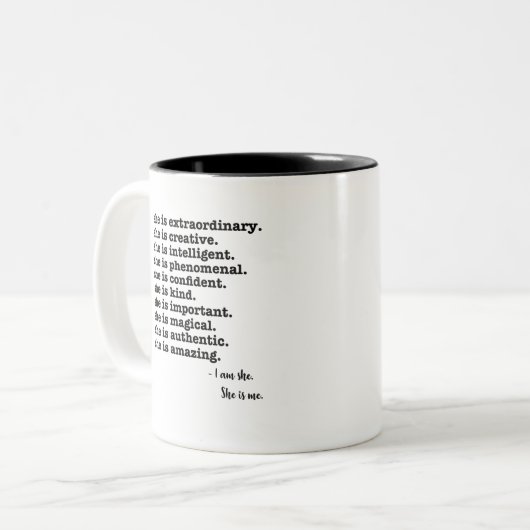 Ich bin sie. Sie ist ich. Zweifarbige Tasse (Vorderseite Links)