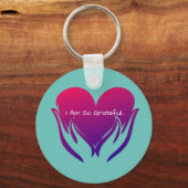Ich bin so dankbar Herz in den Händen Rosa und Bla Schlüsselanhänger (Vorderseite)